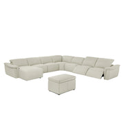 Vaness beige sectional sofa with reclining seats on a gray background.