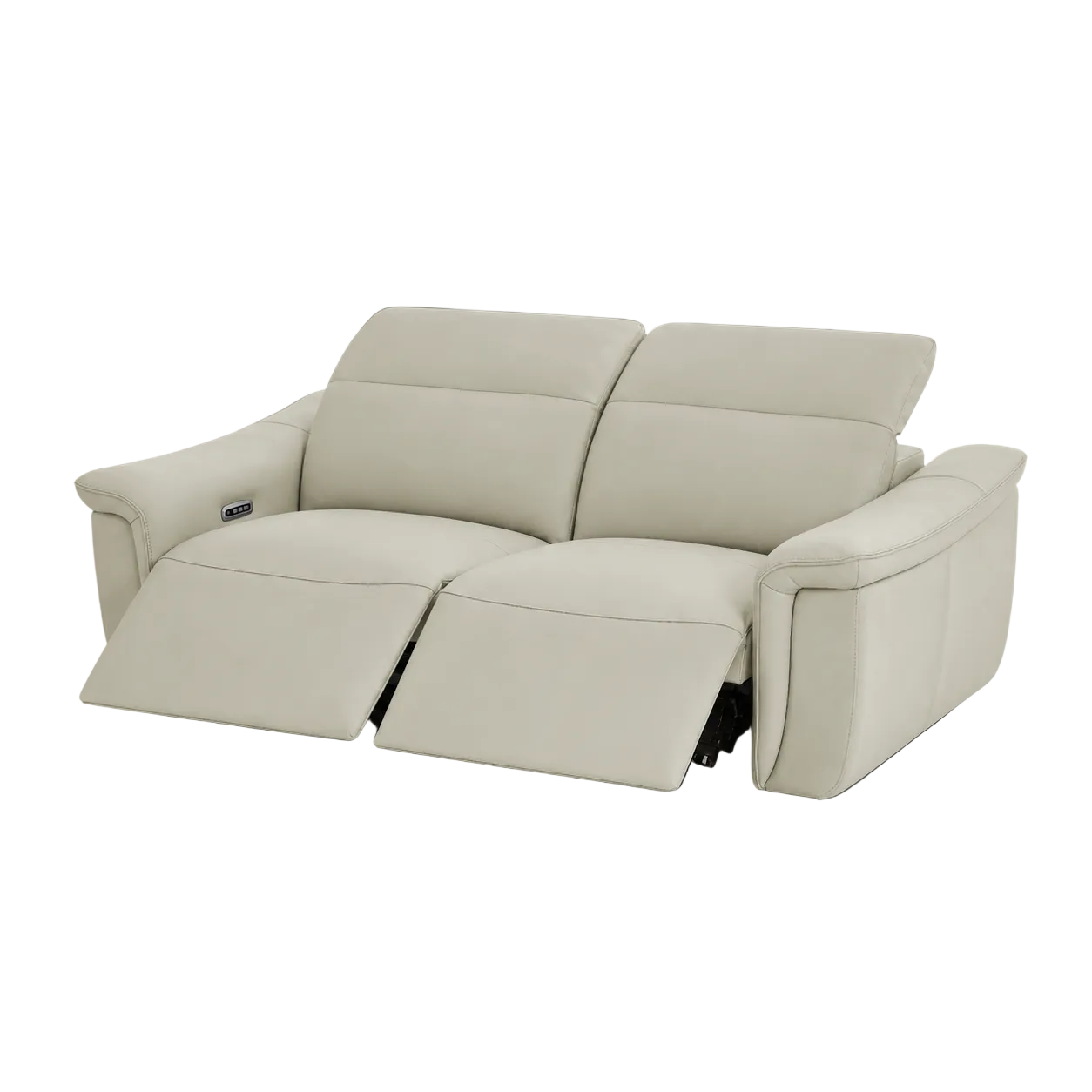 Vaness beige reclining loveseat on a gray background.