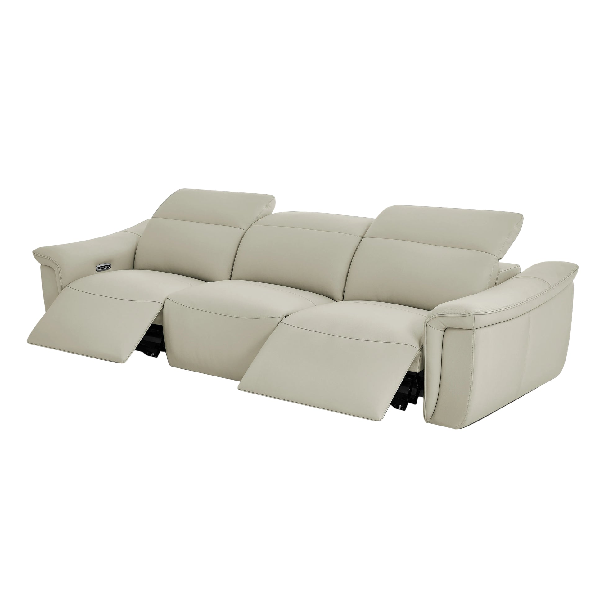 The Vanessa beige reclining sofa on a gray background.