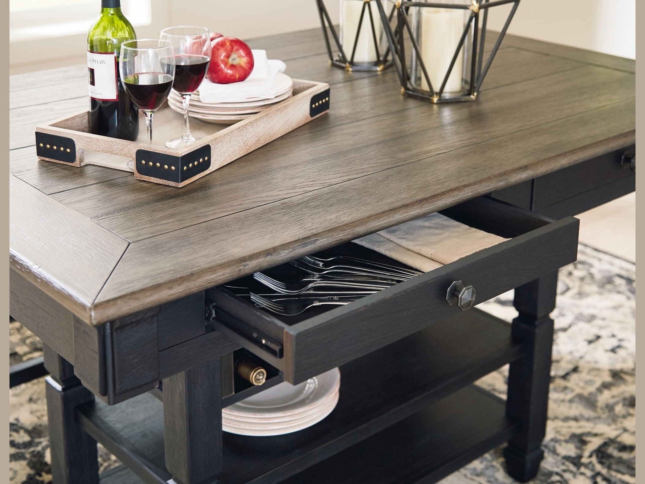 Tyler Creek - Rectangular Dining Room Counter Table - Black / Gray