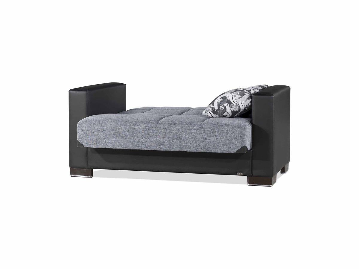 Ottomanson Armada - Upholstered Convertible Loveseat With Storage - Gray/Black PU Polyester
