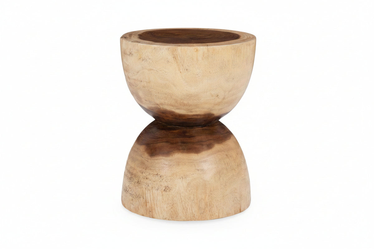 Wooden stool with two distinct levels on a white background