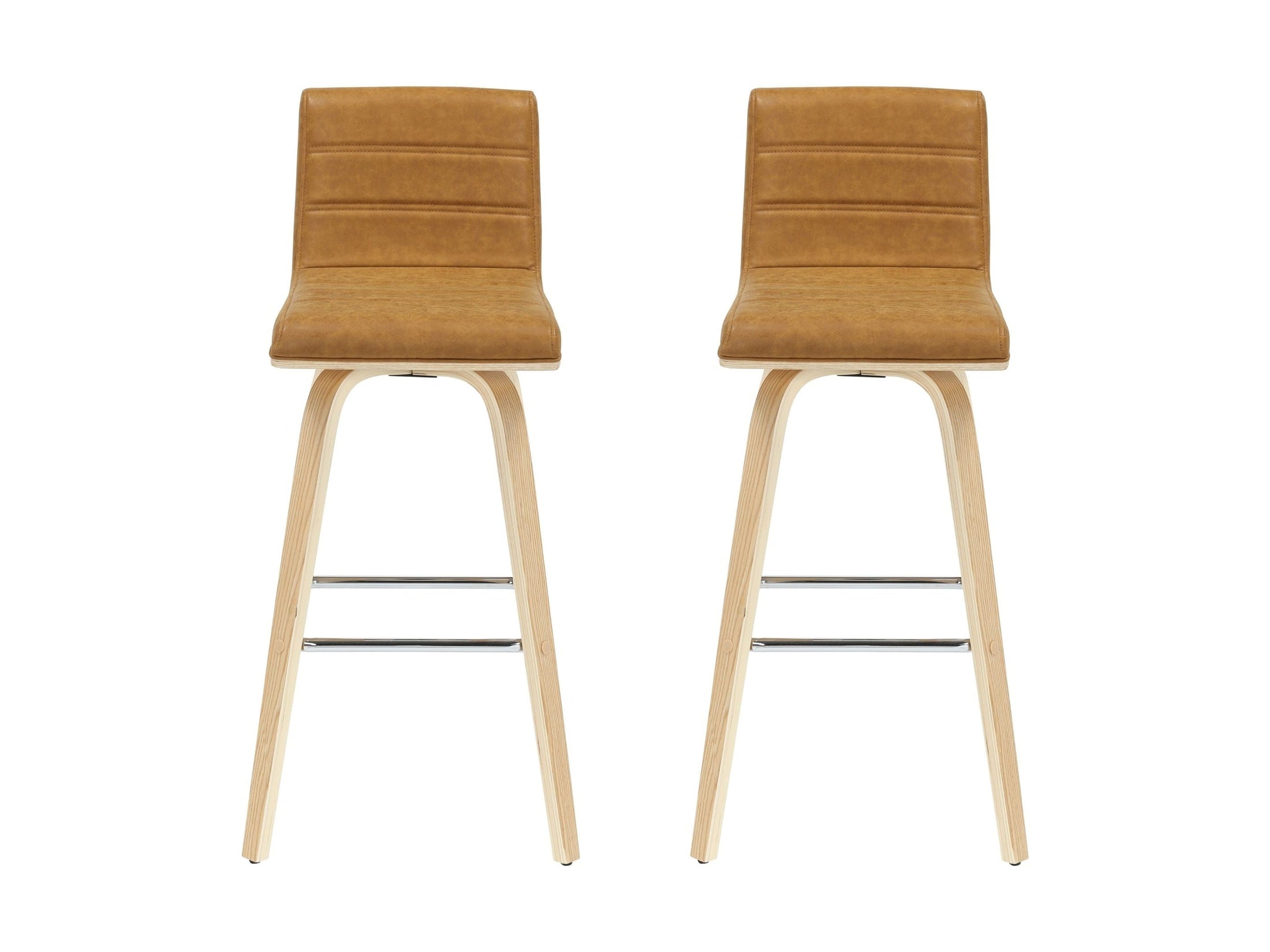 Vienna - 39.5" Swivel Bar Height Square Back Wood Bar Stool With Faux Leather Seat