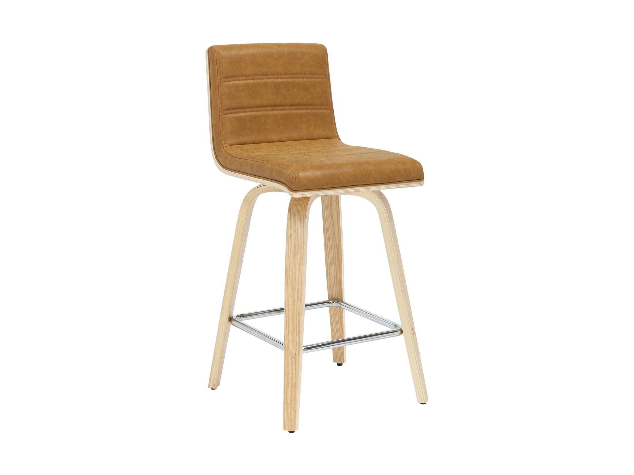 Vienna - 35.5" Swivel Counter Height Square Back Wood Bar Stool With Faux Leather Seat