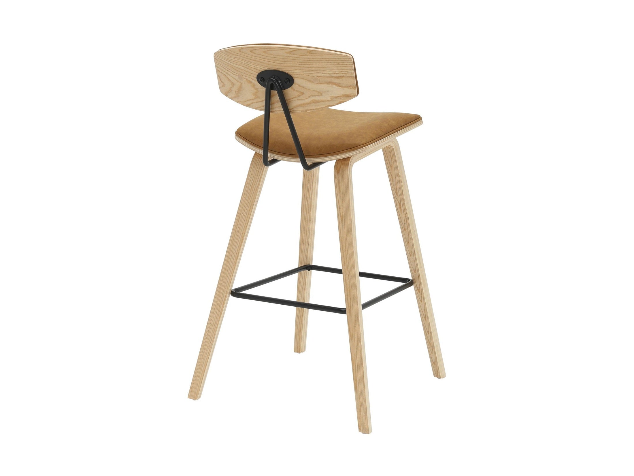 Fox - Bar Height Curved Back Wood Bar Stool With Faux Leather Seat