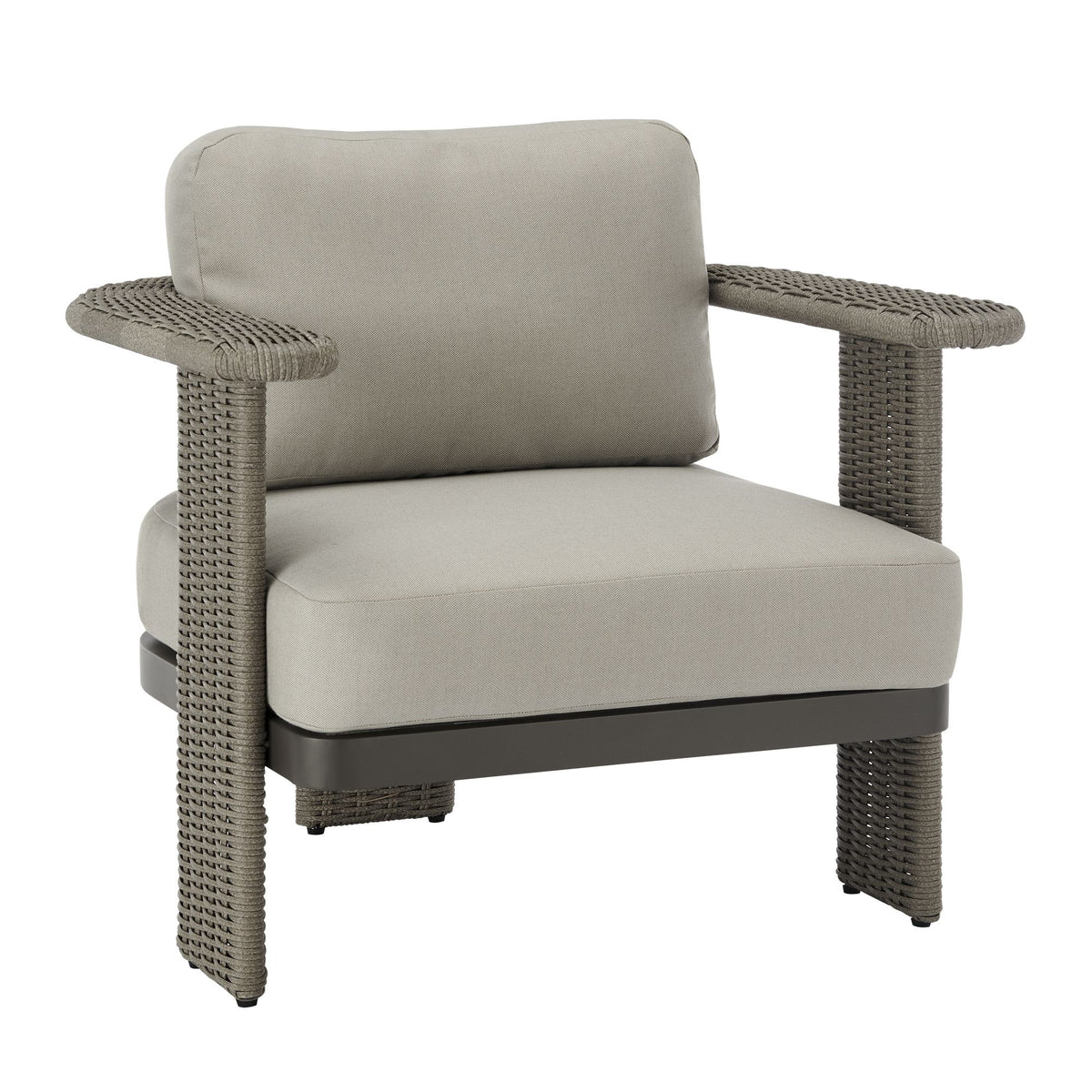 Ciela - Outdoor Club Chair With Rattan Trim Aluminum Frame And Clouded Taupe Cushions - Dark Bronze / Gray