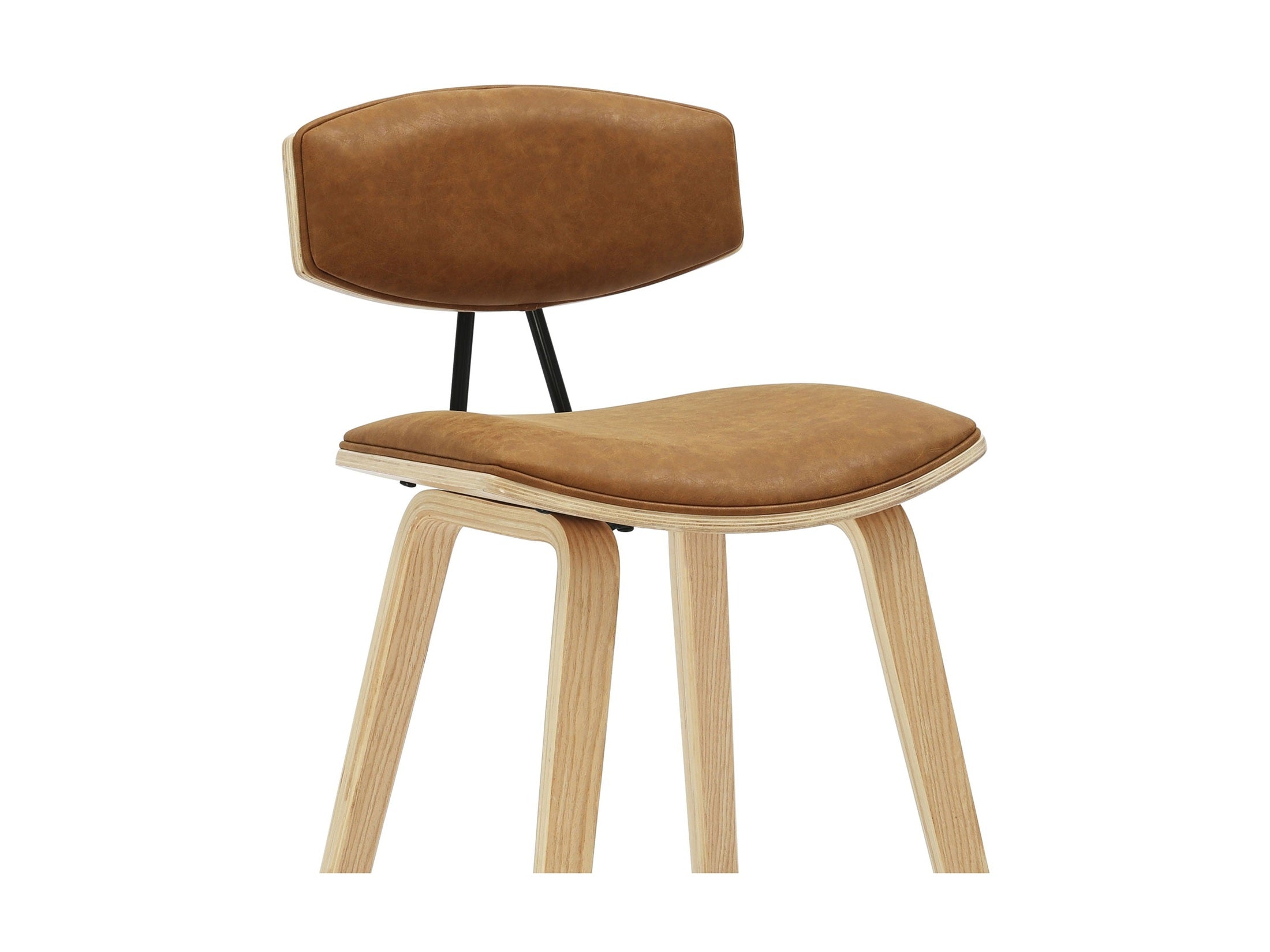 Fox - Counter Height Curved Back Wood Bar Stool With Faux Leather Seat