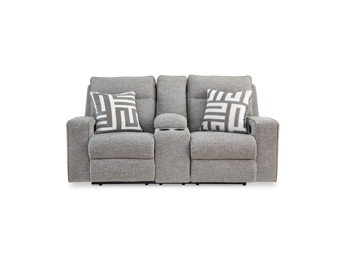 Biscoe - Power Reclining Loveseat With Console /Adj Headrest - Pewter