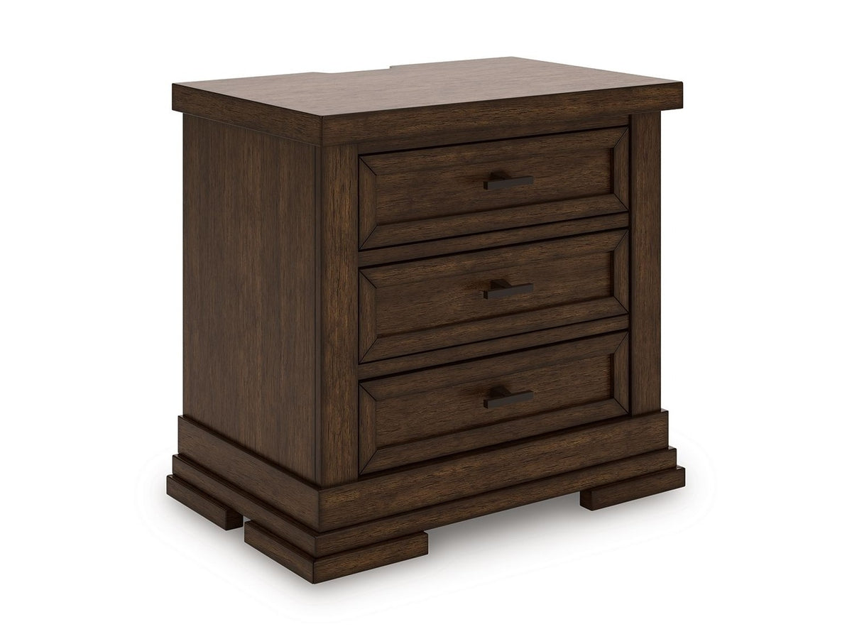 Taffenbrook - Three Drawer Night Stand - Medium Brown