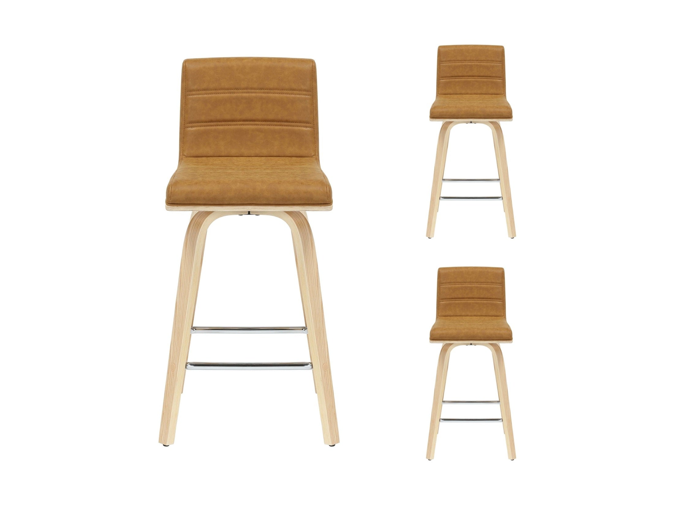 Vienna - 35.5" Swivel Counter Height Square Back Wood Bar Stool With Faux Leather Seat