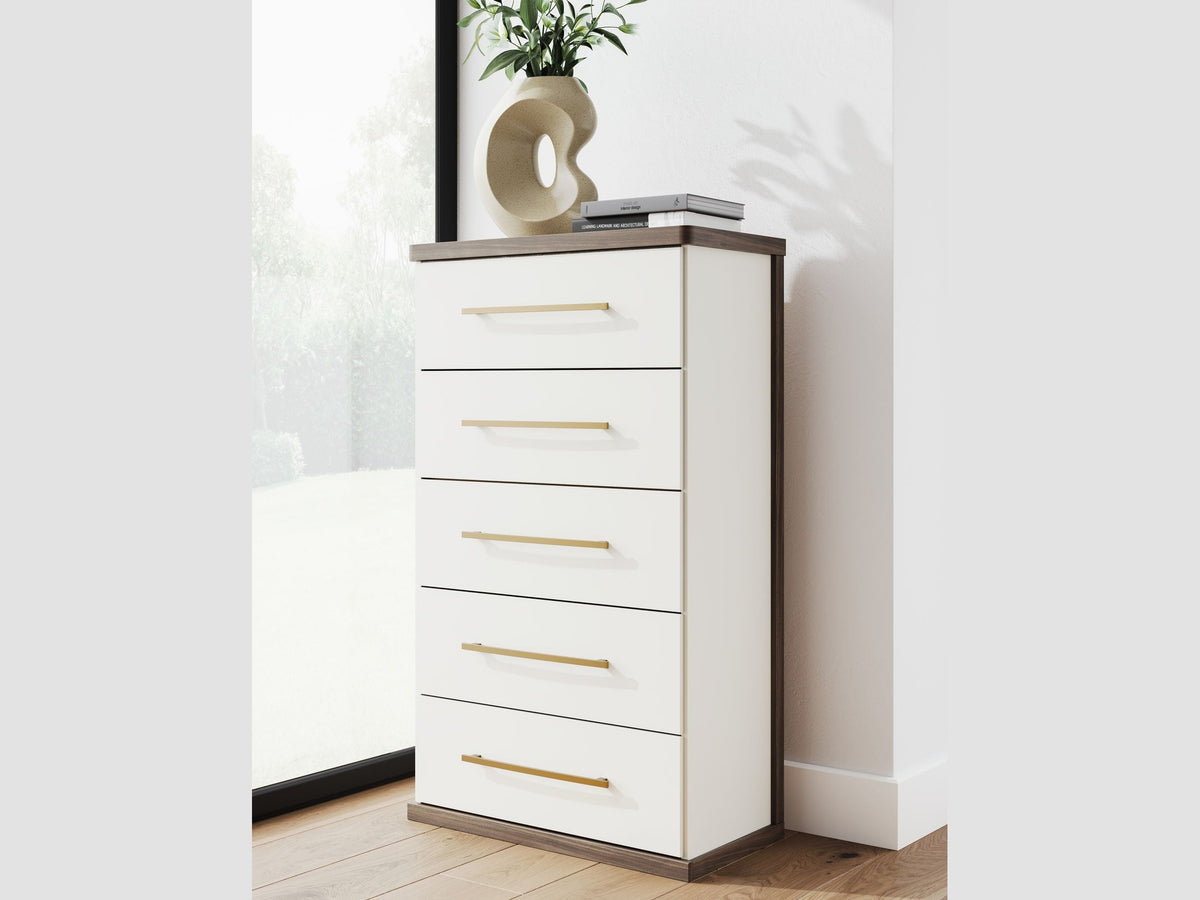 Kendanport - Five Drawer Chest - Brown / White