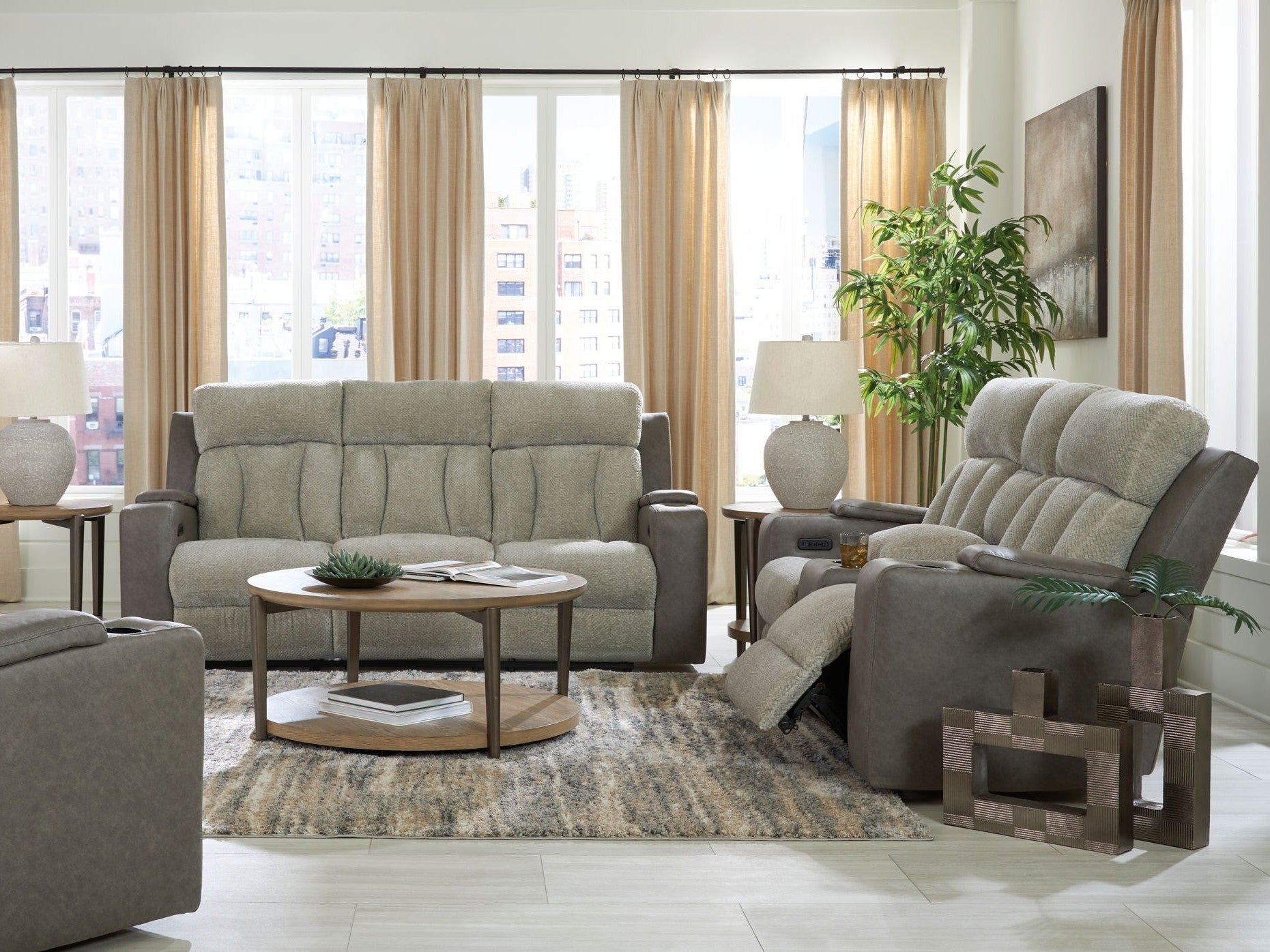 Stately Check - Reclining Sofa Set