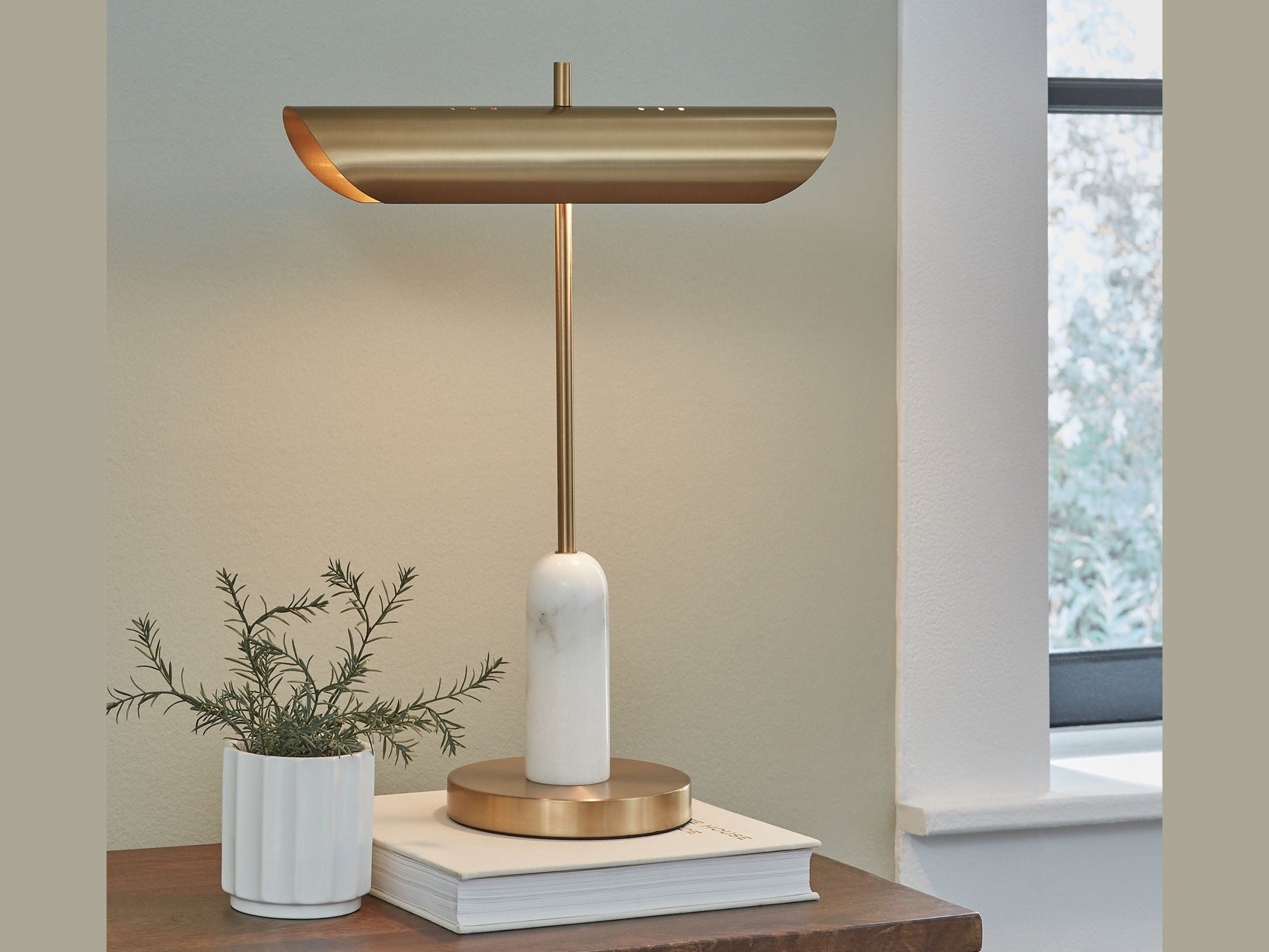 Rowleigh - Marble Desk Lamp - Gold Finish / White