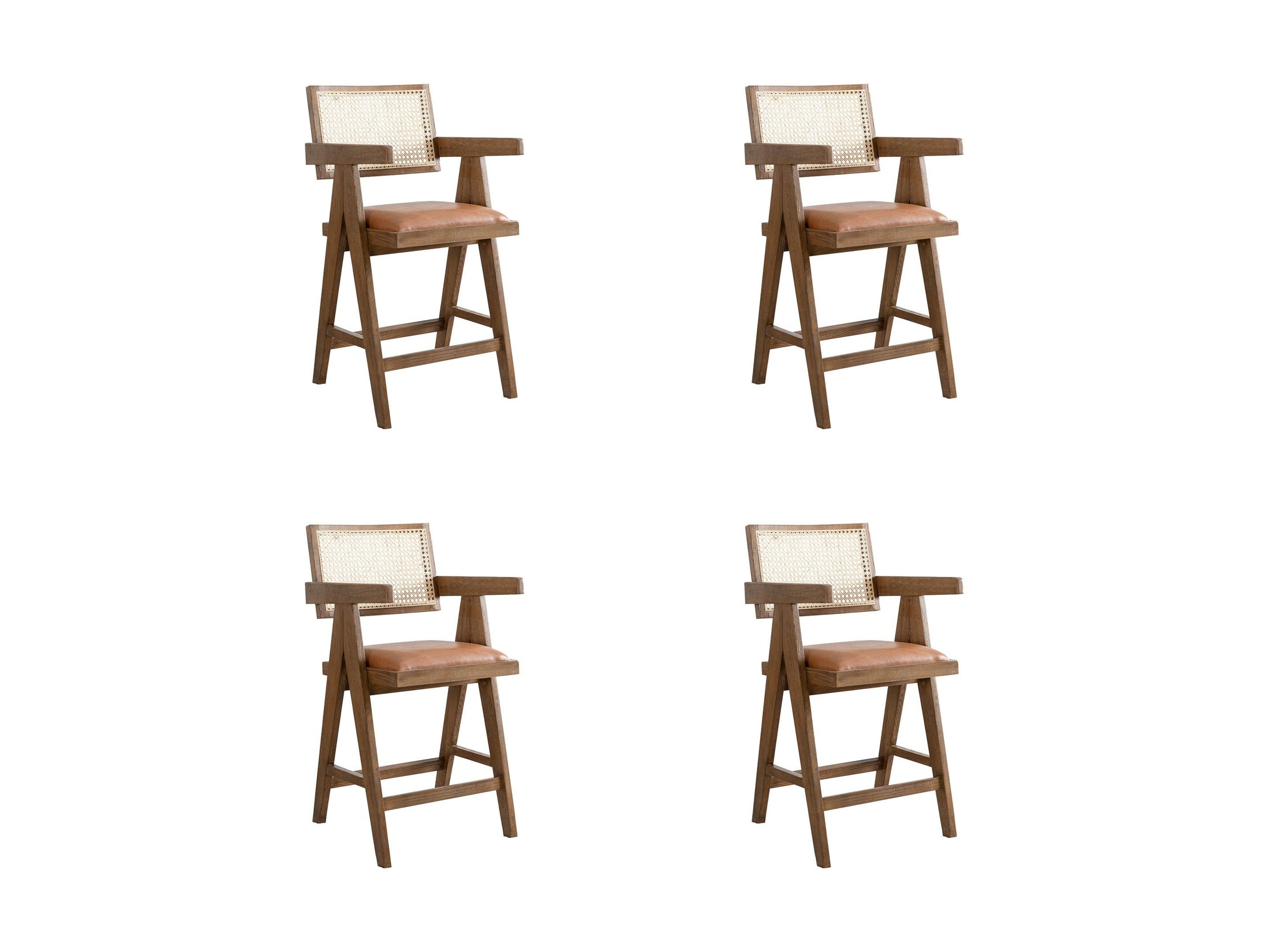 Harley - Nutmeg Brown Solid Wood And Rattan Upholstered 26" Counter Height Barstool