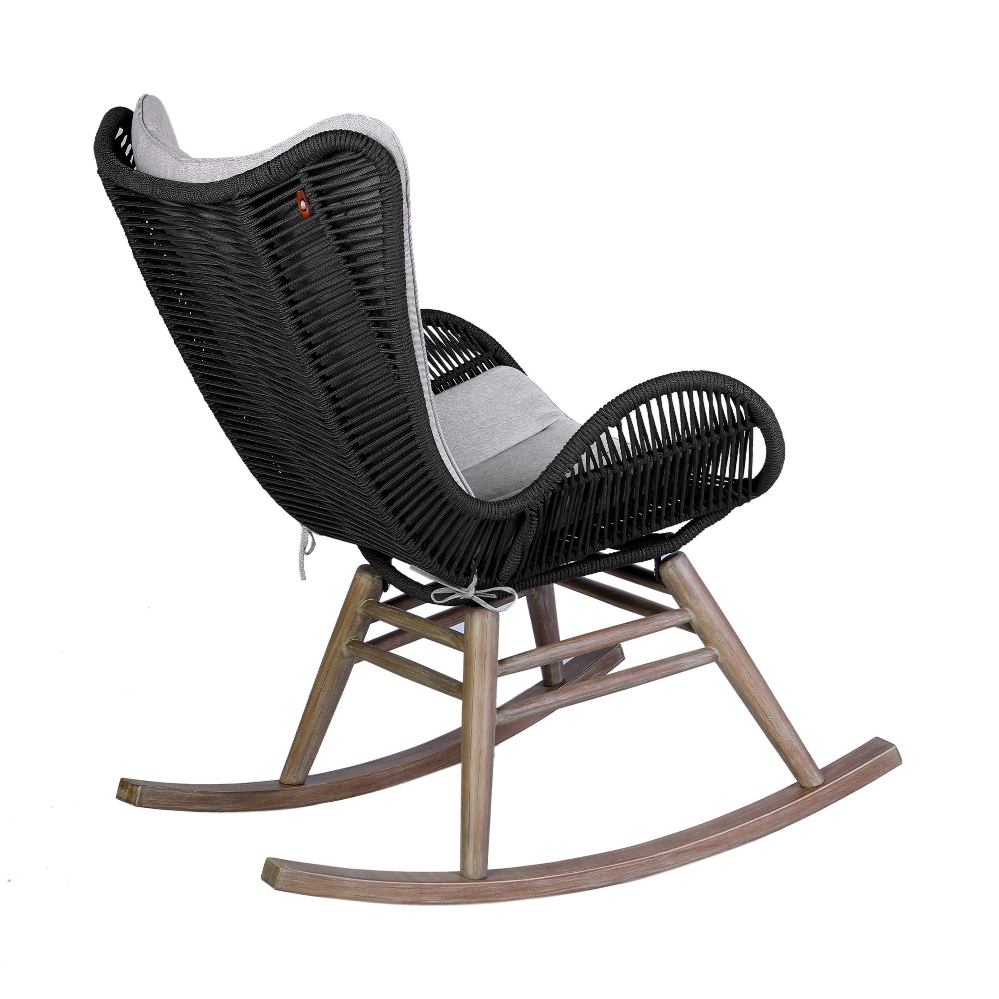 Fanny - Outdoor Patio Rocking Chair - Light Eucalyptus Wood And Charcoal Rope