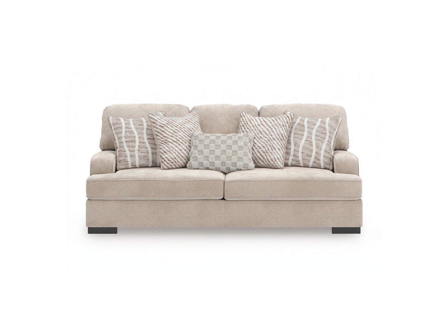 Benchmark High Profile sofa with decorative pillows on a white background