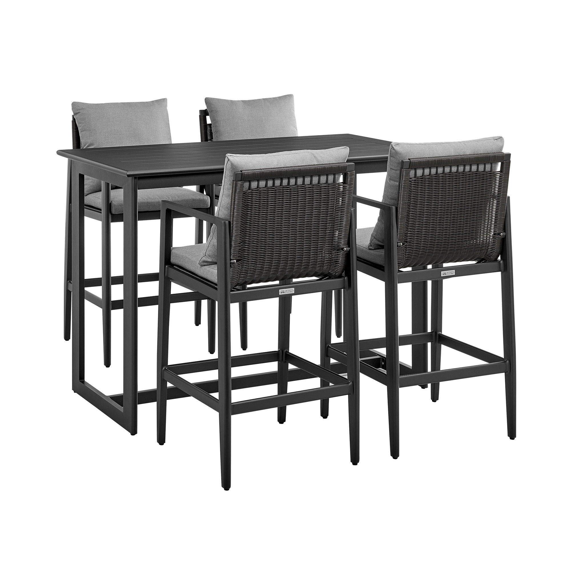 Cayman - Outdoor Patio 5-Piece Bar Table Set In Aluminum With Gray Cushions