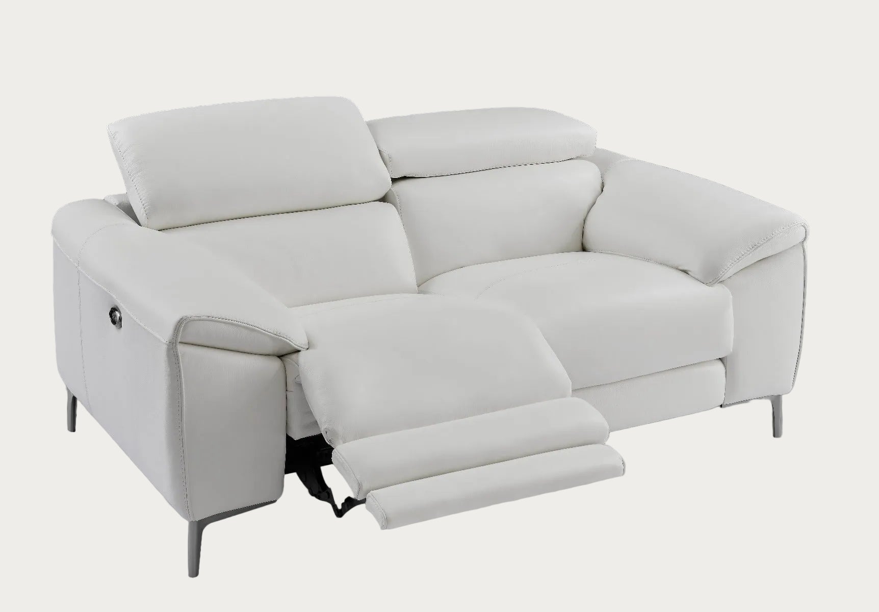 Lucca white reclining loveseat on a gradient background