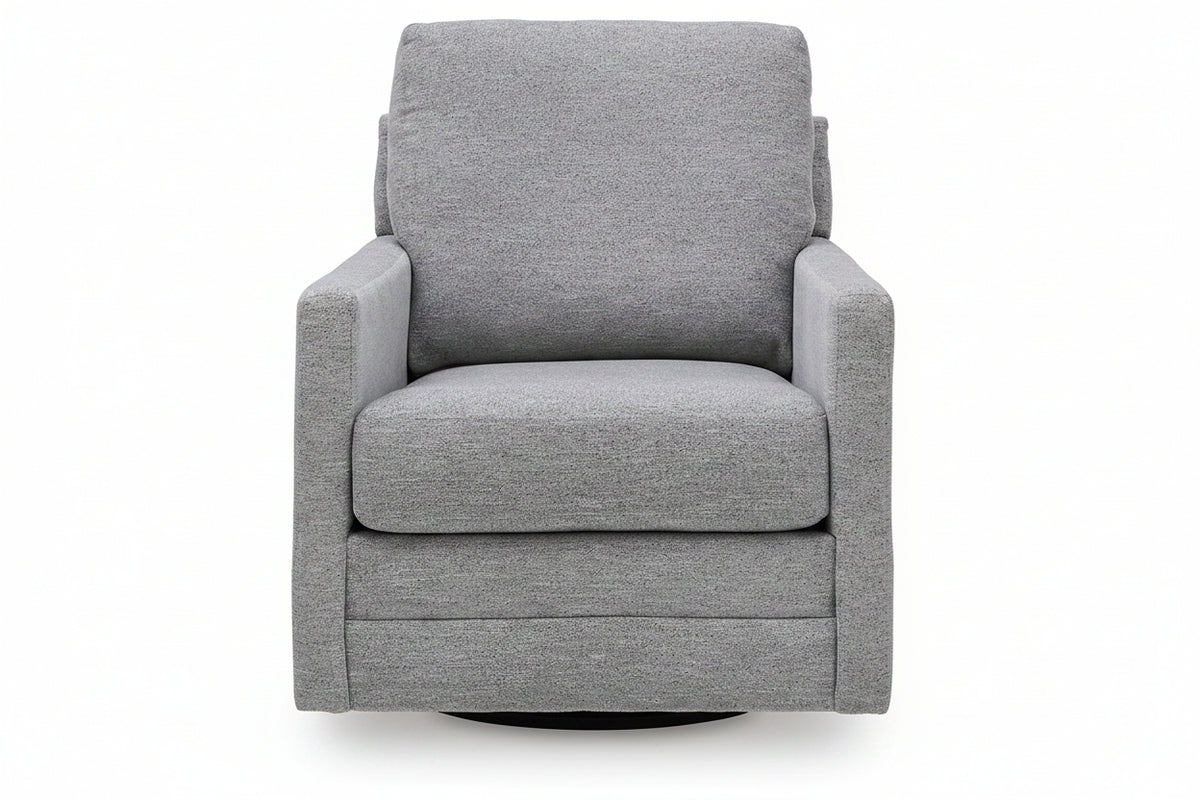 Gray upholstered armchair on a white background