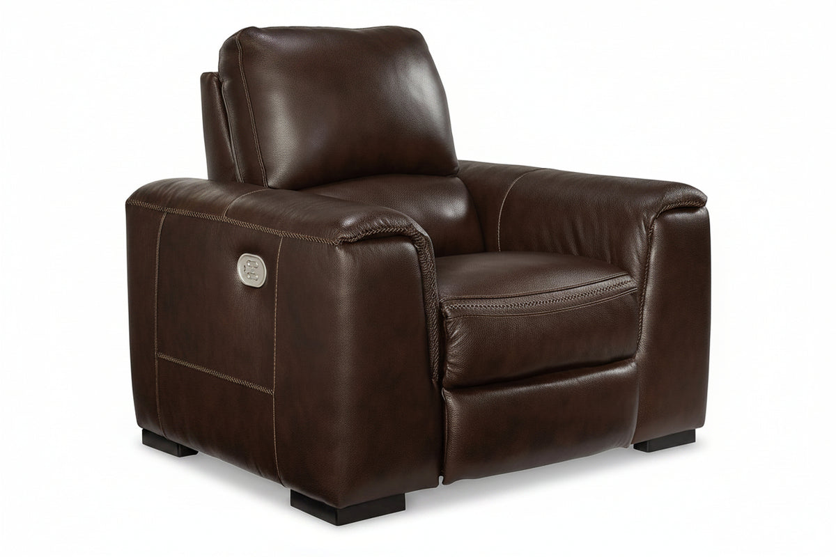 Brown leather recliner chair on a white background