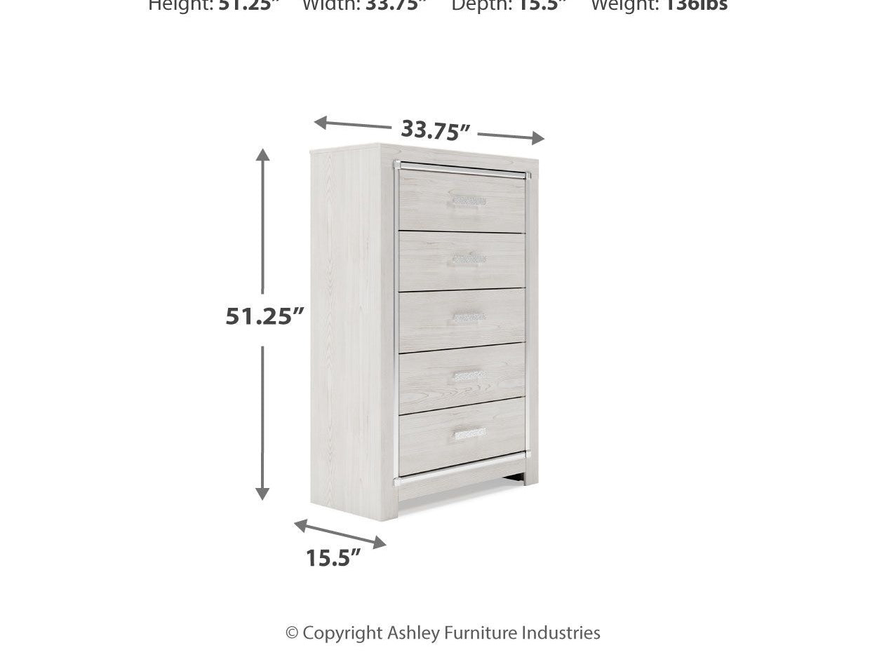 Altyra - Five Drawer Chest - White