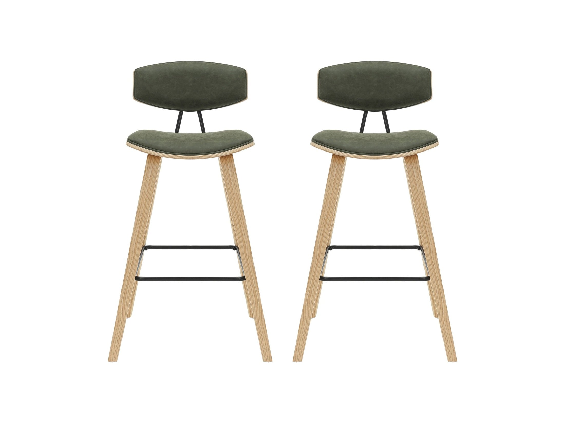 Fox - Bar Height Curved Back Wood Bar Stool With Faux Leather Seat