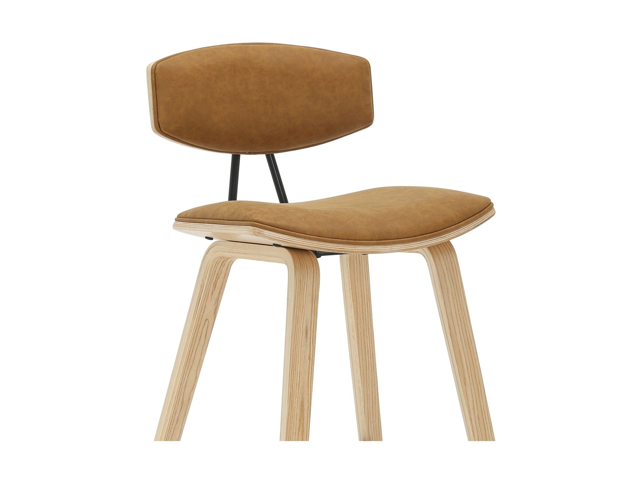 Fox - Bar Height Curved Back Wood Bar Stool With Faux Leather Seat