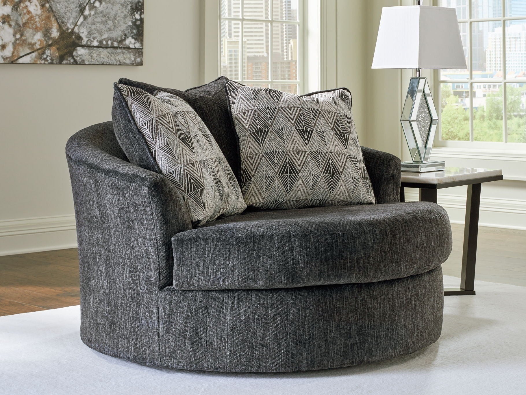 Biddeford - Oversized Swivel Accent Chair - Shadow