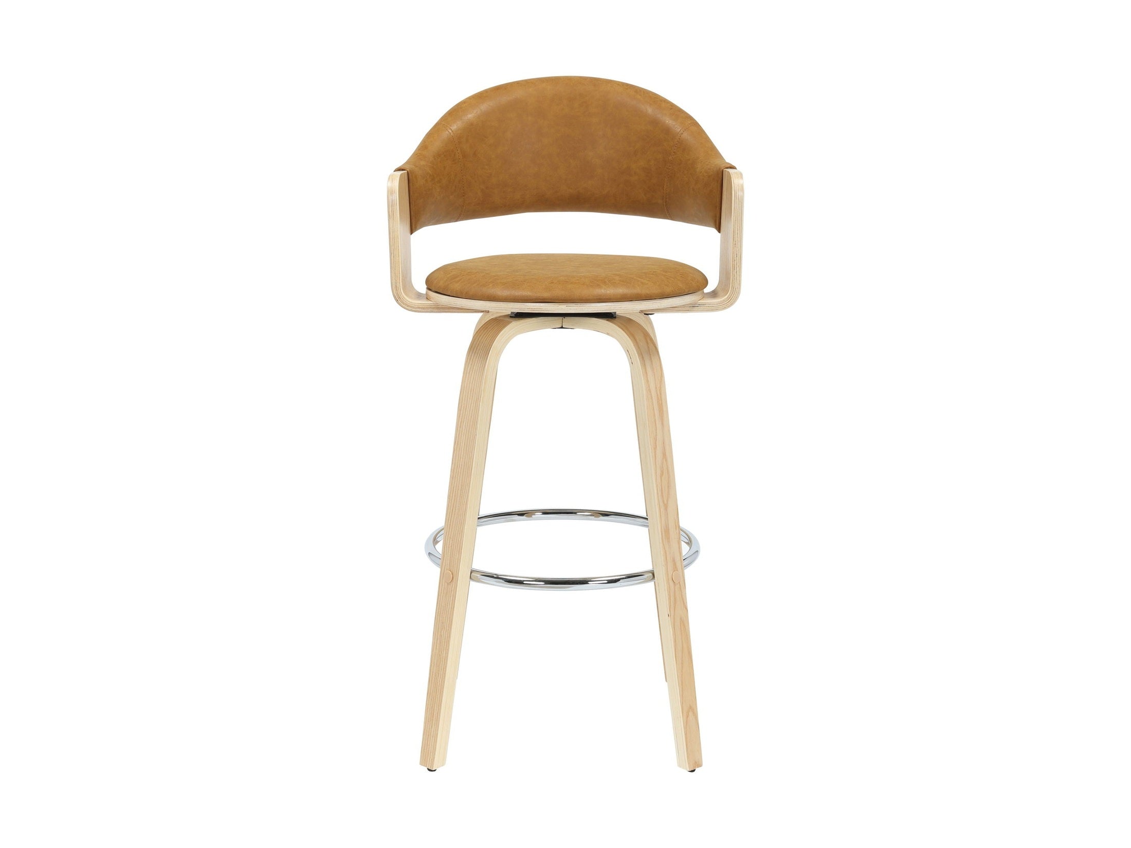 Daxton - Swivel Bar Height Round Back Wood Bar Stool With Faux Leather Seat