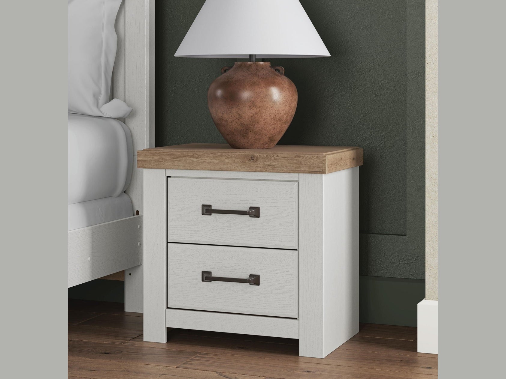 Savonport - Two Drawer Night Stand - White / Brown