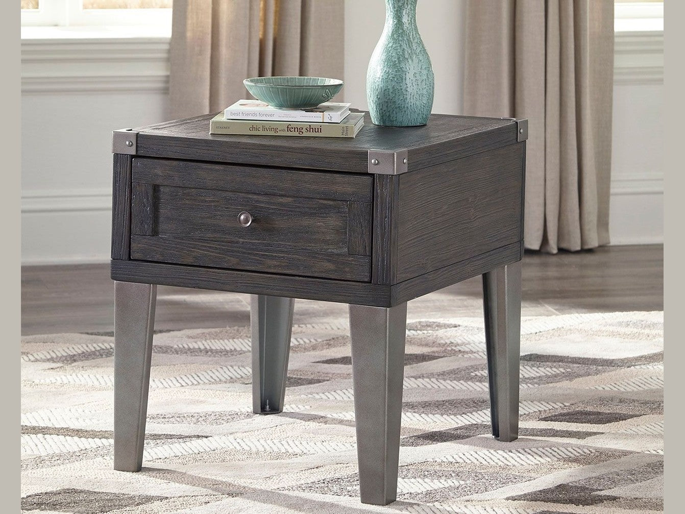 Todoe - Rectangular End Table - Dark Gray