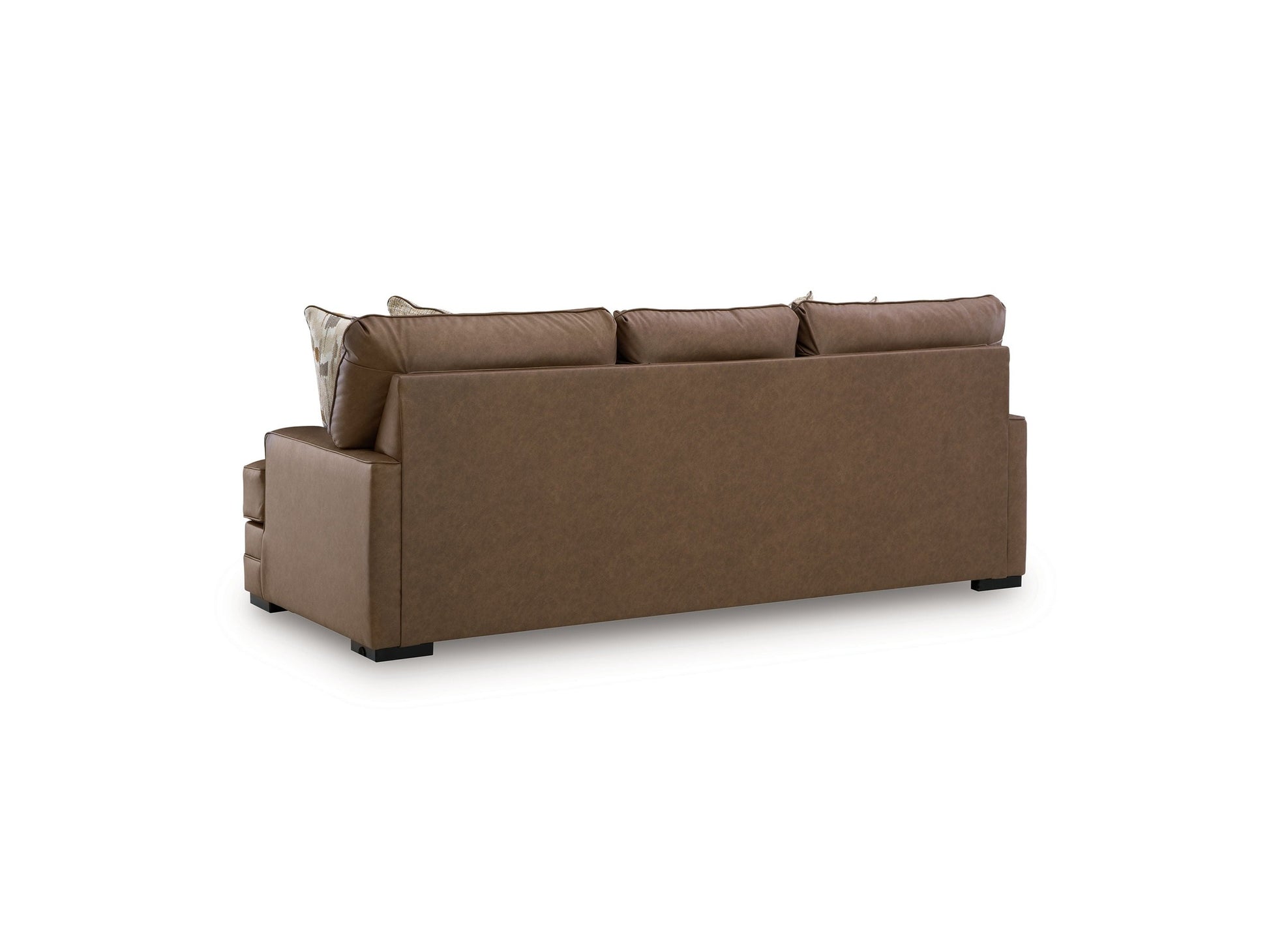VillaCourt brown sofa with cushions on a white background.