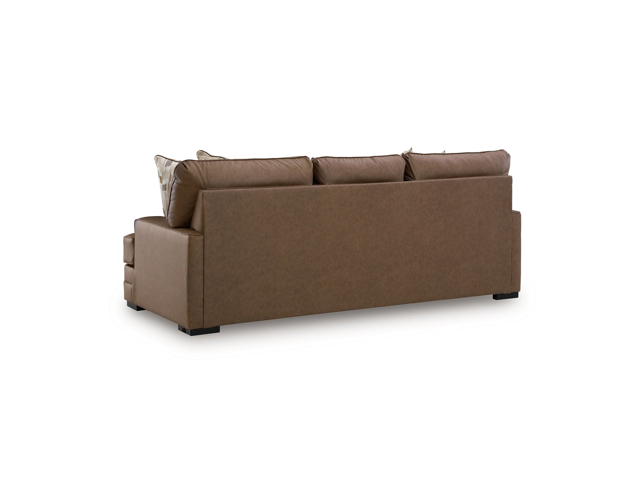 VillaCourt brown sofa with cushions on a white background.