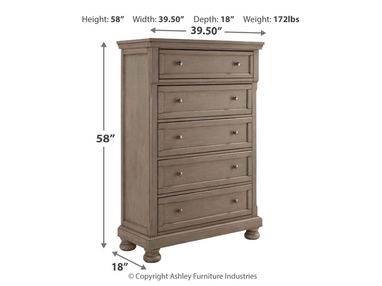 Lettner - Five Drawer Chest - 2-handles - Light Gray