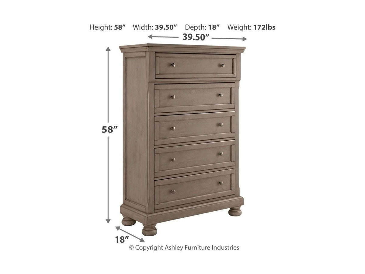 Lettner - Five Drawer Chest - 2-handles - Light Gray