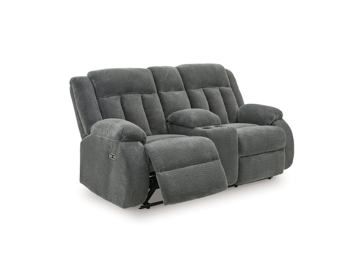 Observation - Double Reclining Power Loveseat With Console - Steel