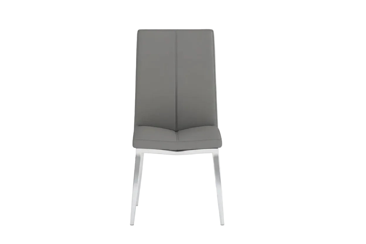 Abigail gray chair with chrome legs on a white background