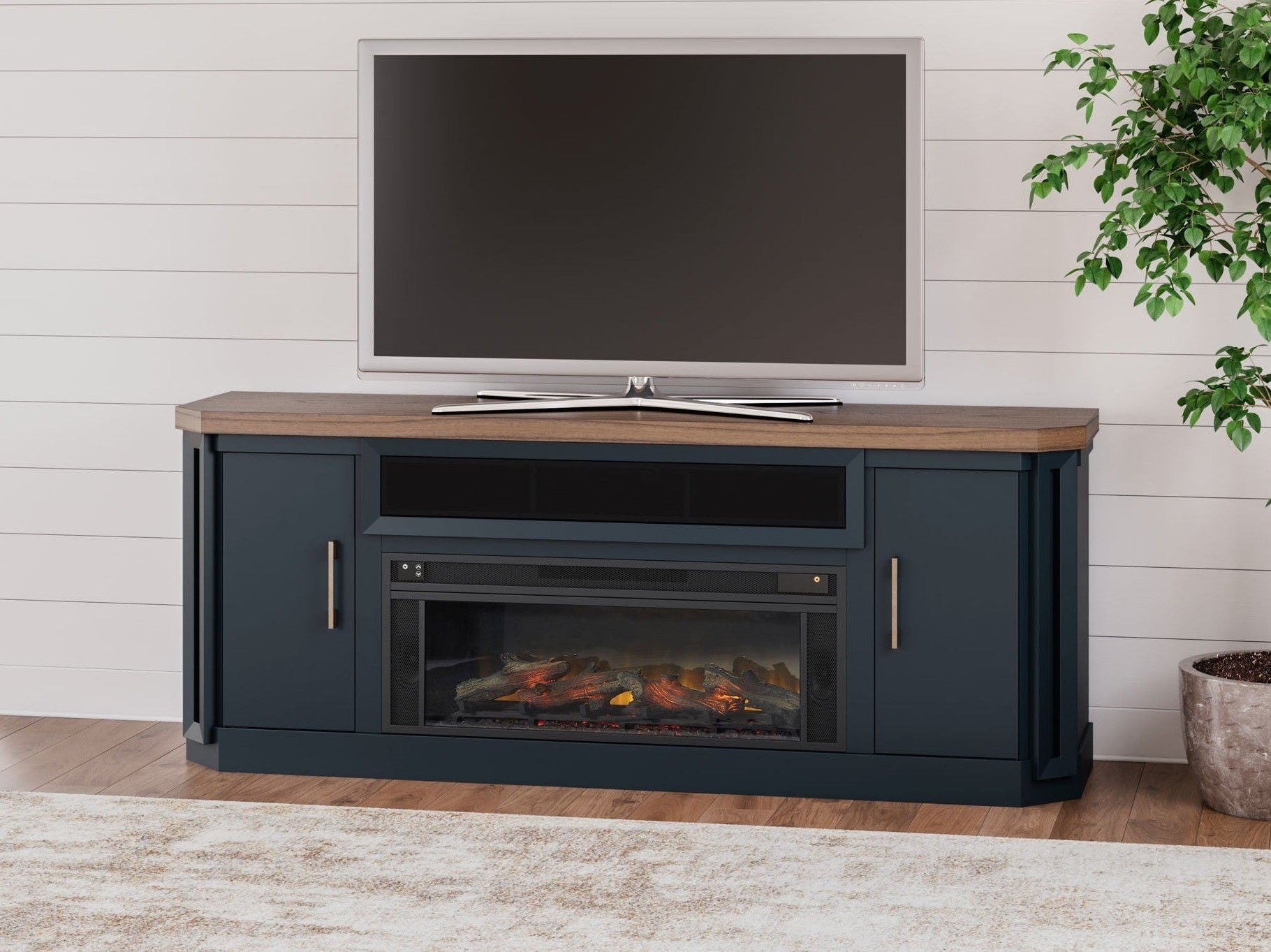 Landocken - 83" TV Stand With Electric Fireplace - Two-tone