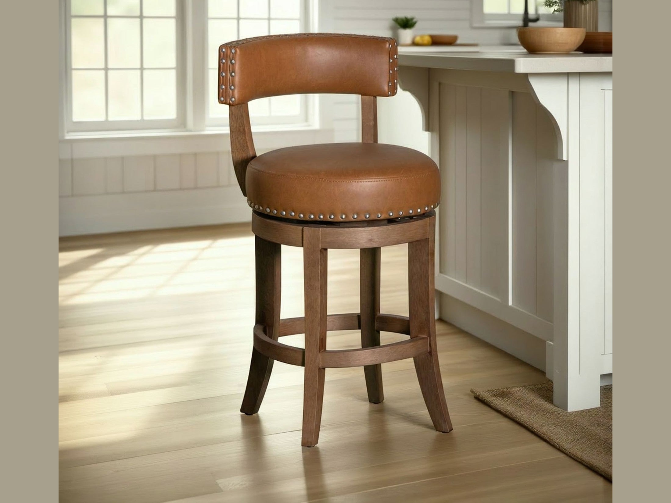 Mystic - Swivel Rubberwood Counter Or Bar Height Barstool With Faux Leather Seat