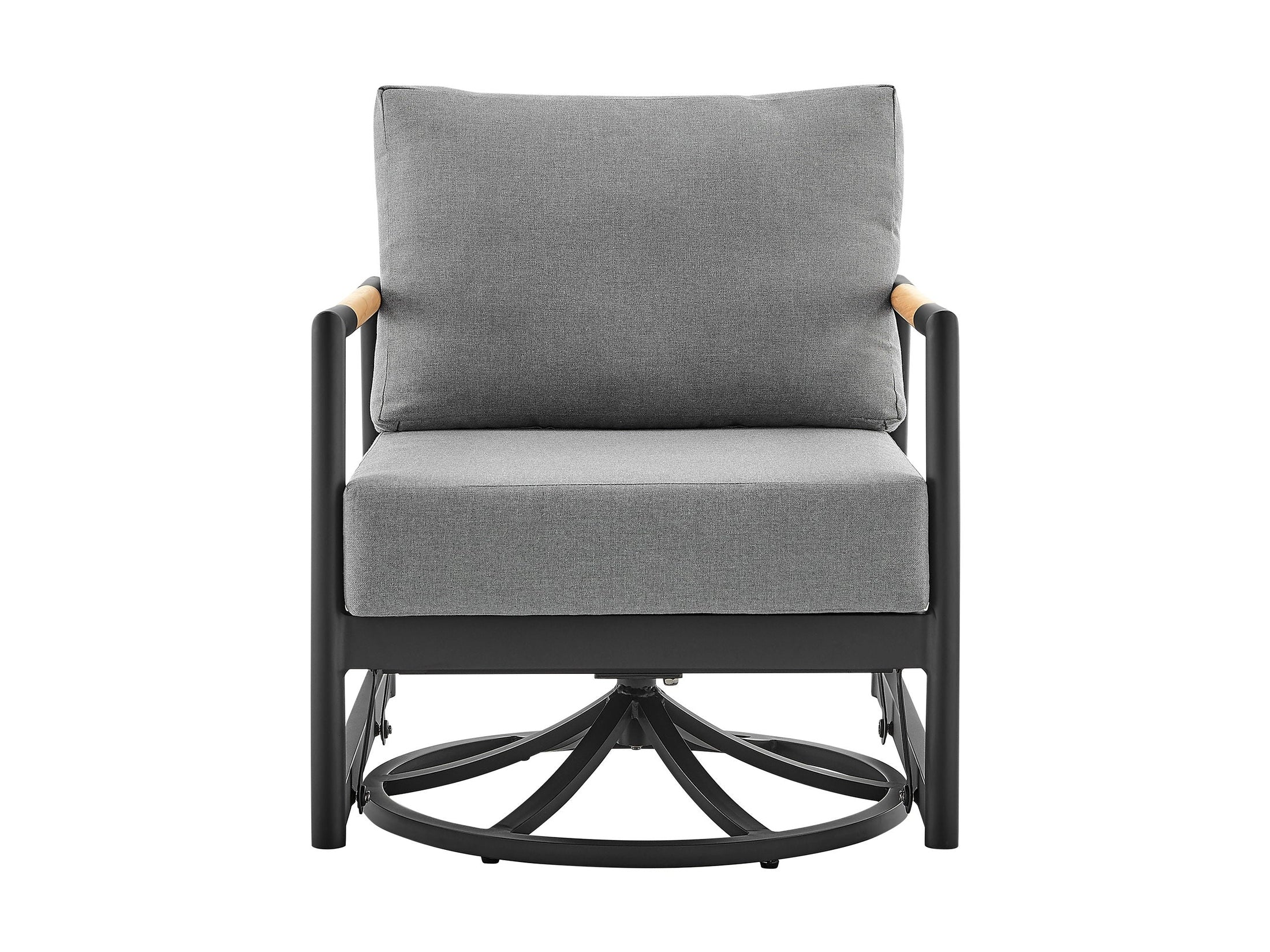 Royal - Outdoor Patio Swivel Glider Lounge Chair - Black Aluminum And Teak Wood With Cushions