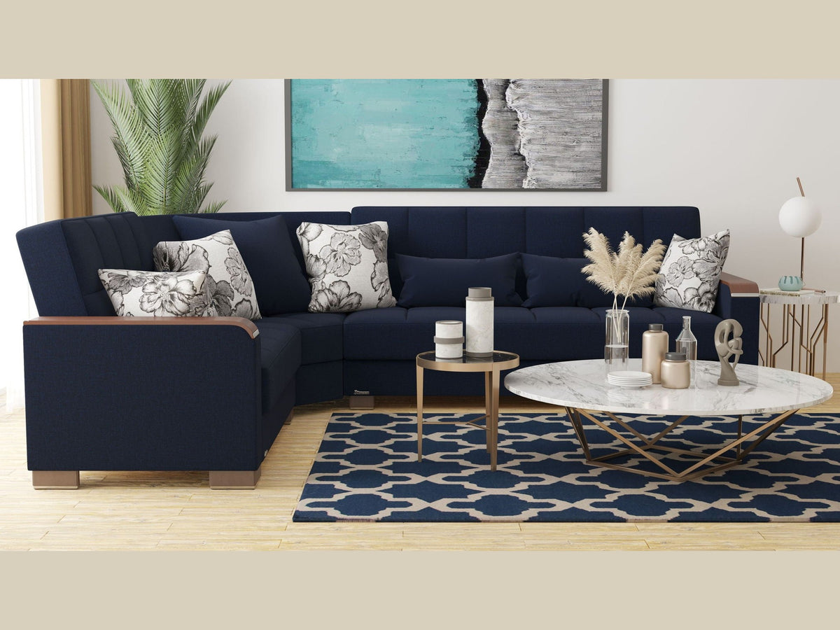 Ottomanson Armada X - Upholstered Convertible Wood Trimmed Sectional With Storage - Polyester