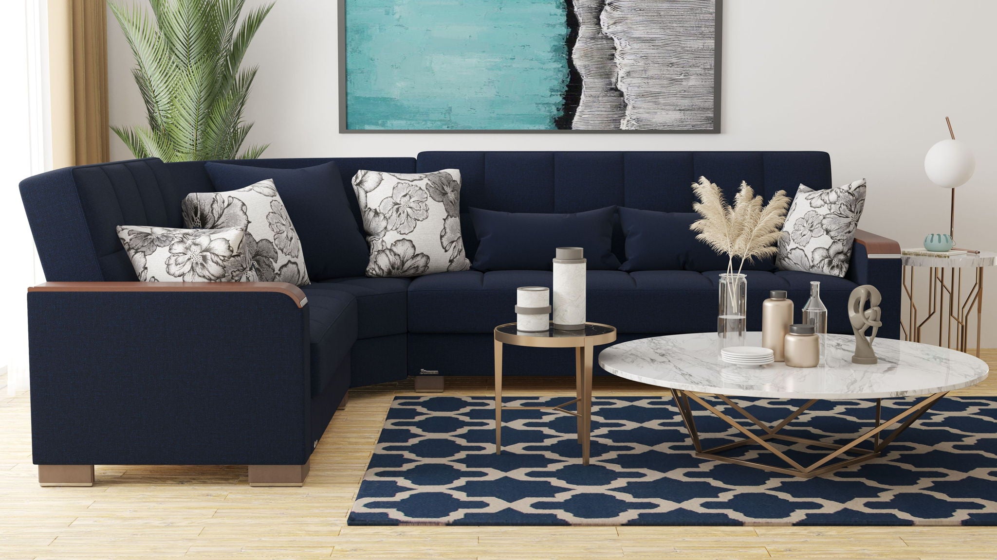 Ottomanson Armada X - Upholstered Convertible Wood Trimmed Sectional With Storage - Polyester