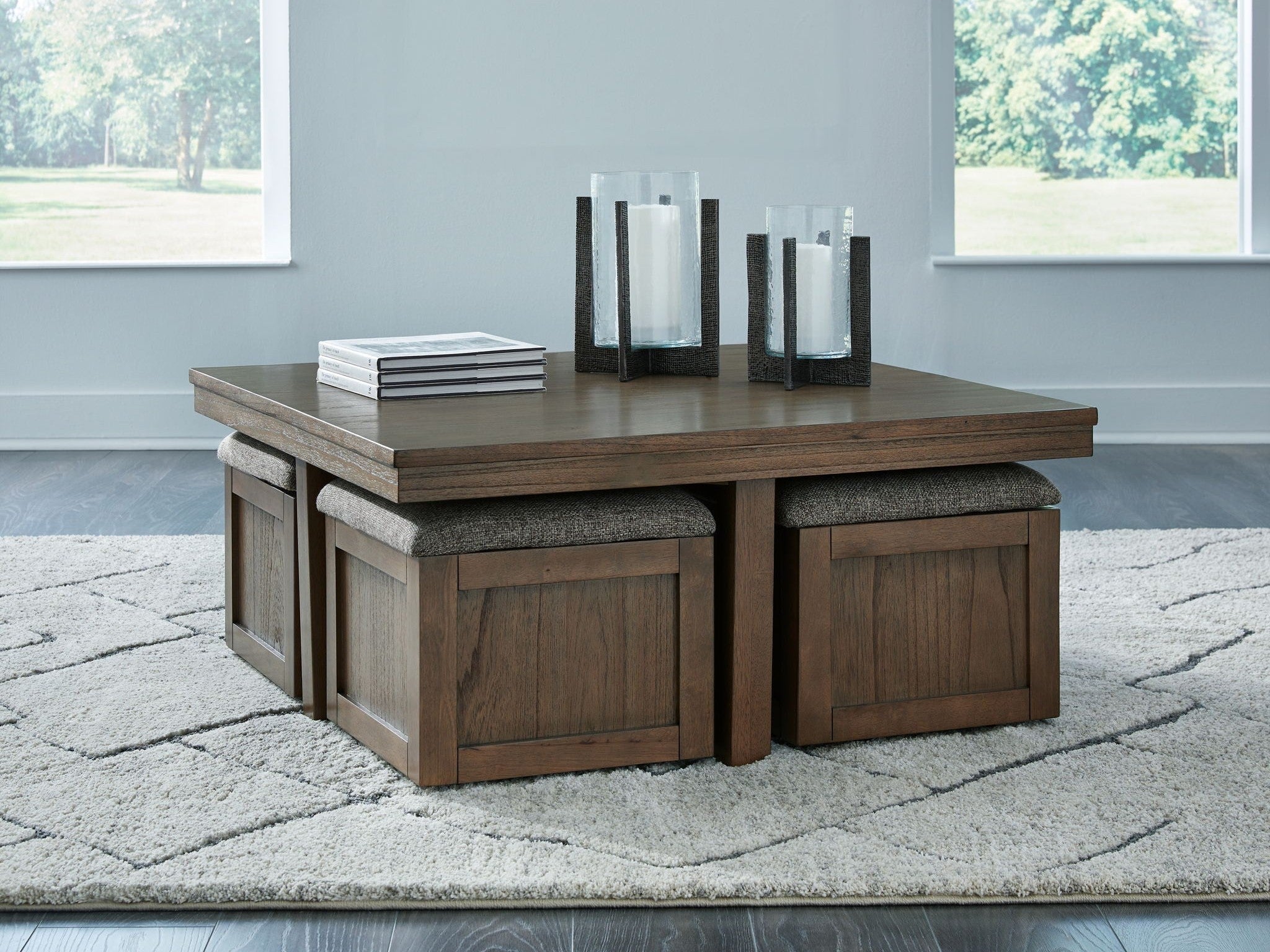 Boardernest - Cocktail Table With 4 Stools (Set of 5) - Brown