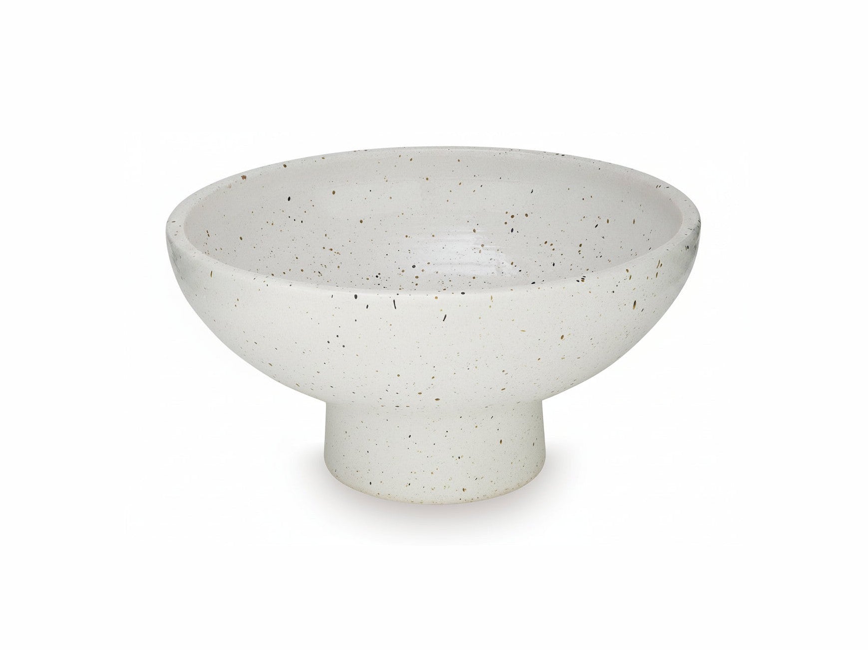 Speckled gray ceramic bowl on a white background