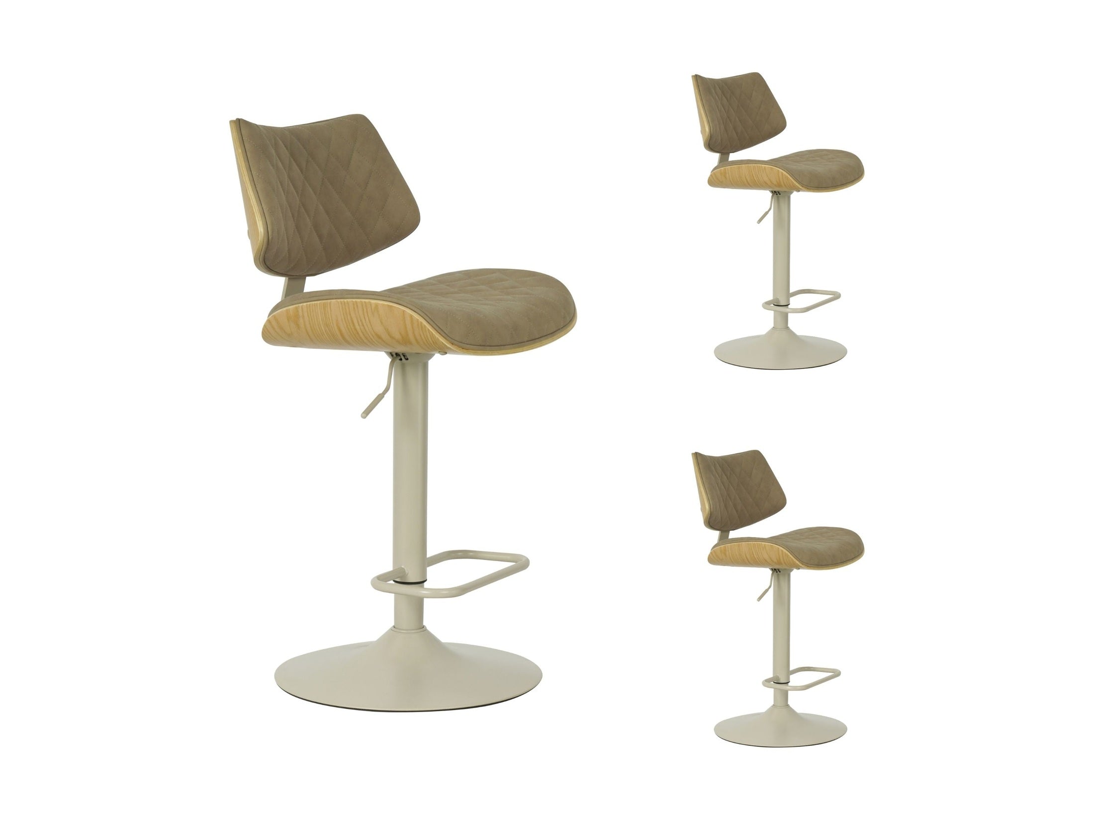 Leland - Adjustable Swivel Curved Back Wood Bar Stool With Faux Leather Seat