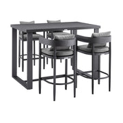 Menorca - Outdoor Patio 5-Piece Bar Table Set In Aluminum With Gray Cushions