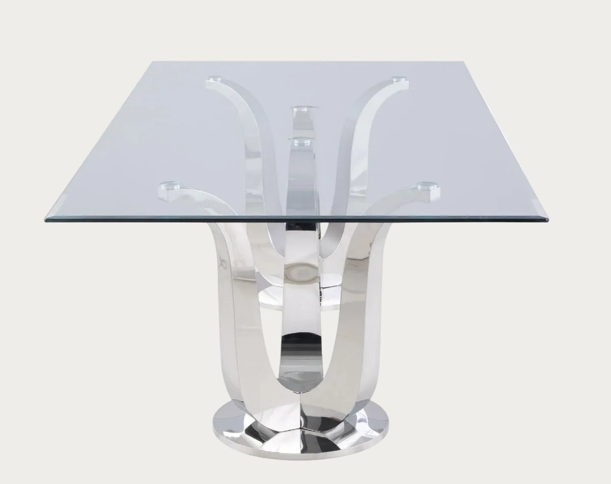 Adelle glass-top dining table with chrome base