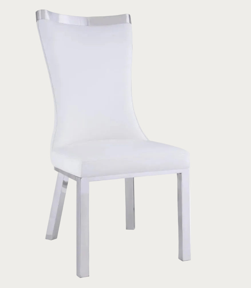 Adelle white side chair with a chrome-finished legs