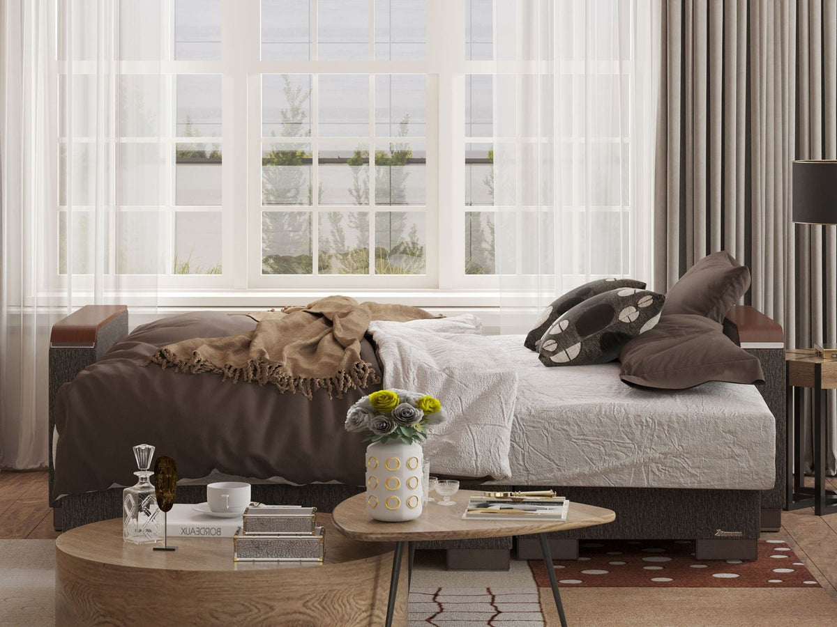 Ottomanson Armada X - Upholstered Convertible Wood Trimmed Chaise Lounge With Storage - Gray Chenille