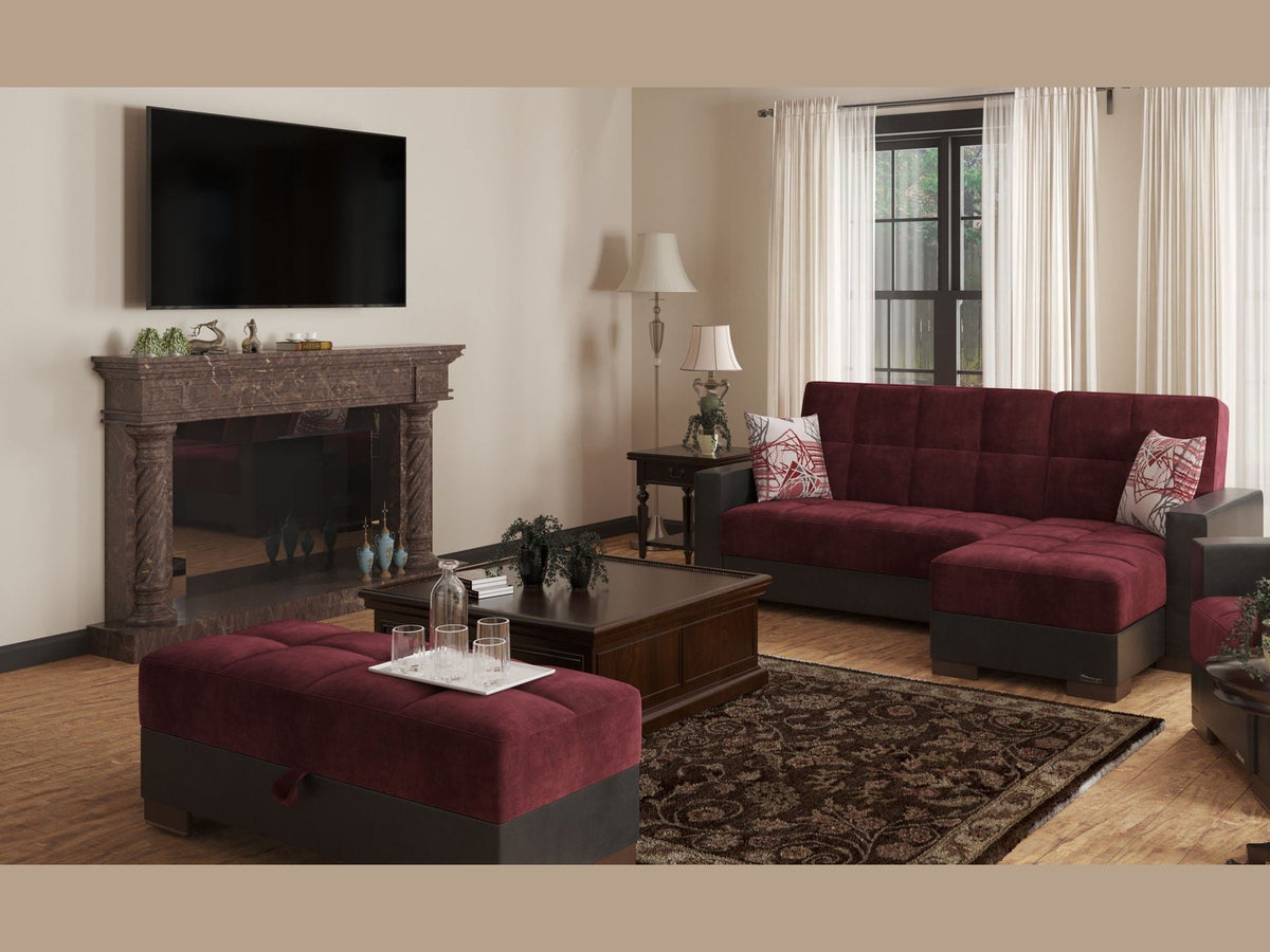 Ottomanson Armada - Upholstered Ottoman With Storage - Burgundy/Black PU Microfiber